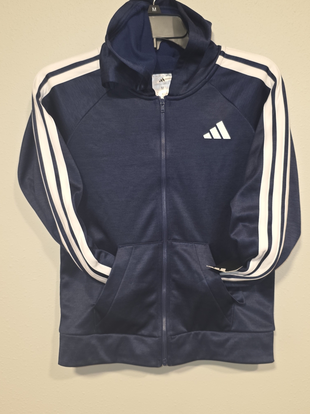 adidas Navy Blue Kids Full-Zip Hoodie with White Stripes